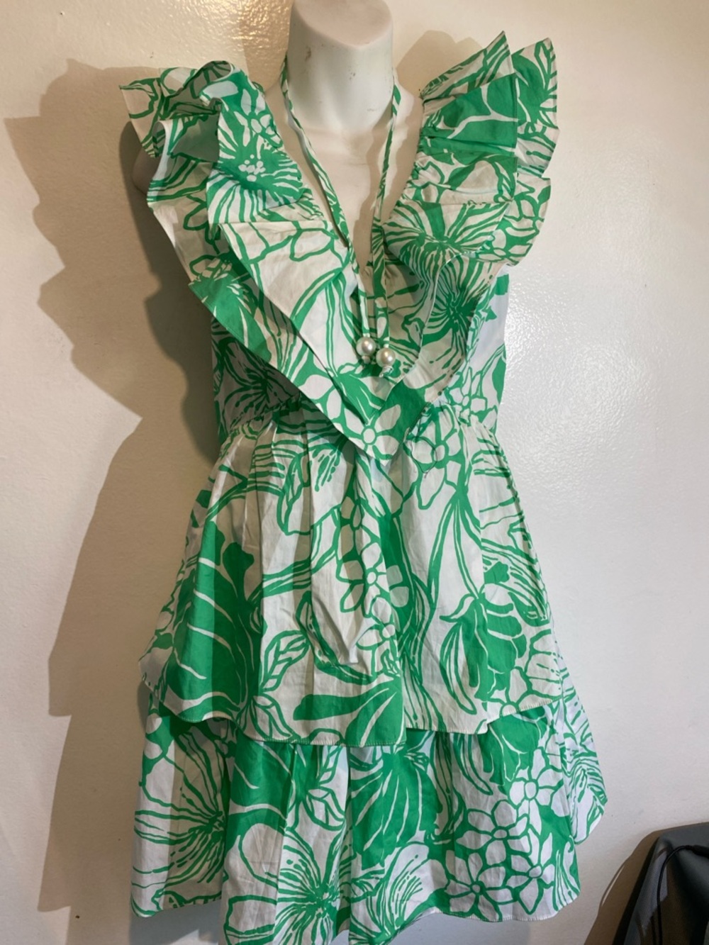 Lilly Pulitzer Green and White Floral Midi Dress